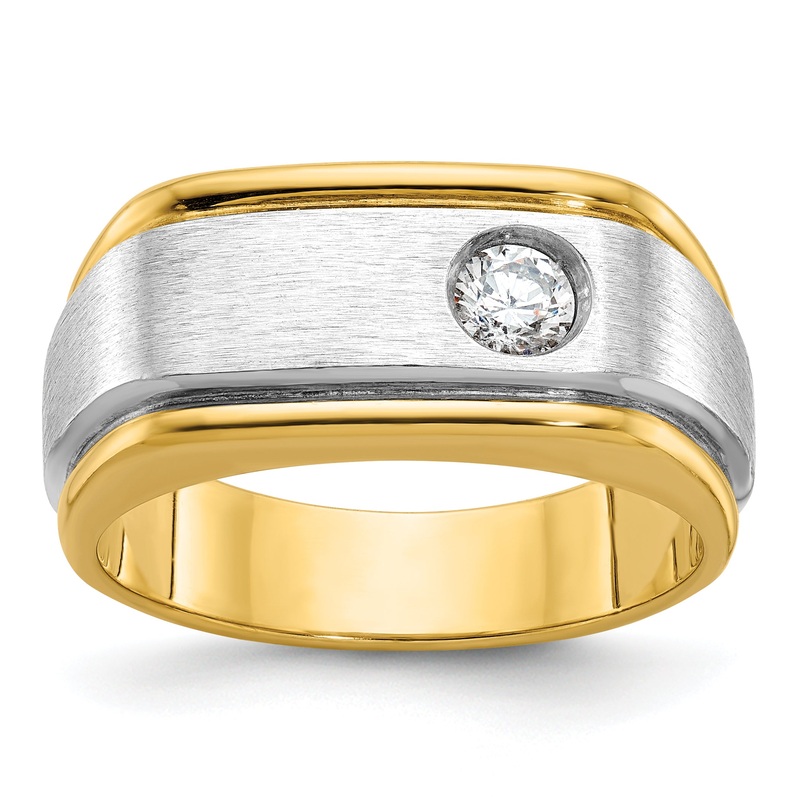 10K Two-Tone Ibgoodman Men’S Polished And Satin Diamond Complete Ring