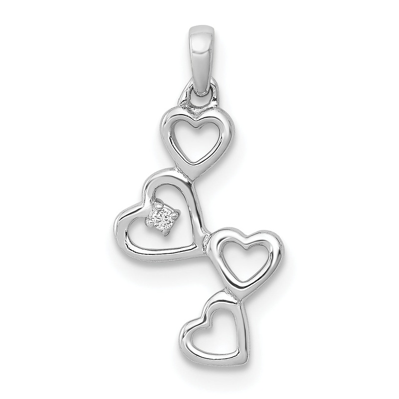 10K White Gold 10K .01Ct. Diamond Four Hearts Pendant