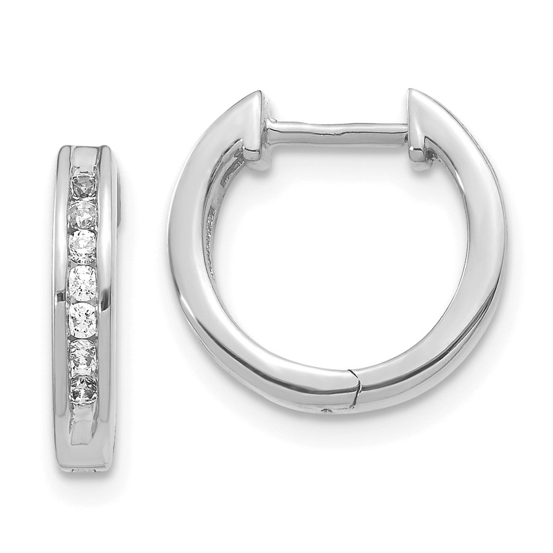 10K White Gold Diamond Hinged Hoop Earrings