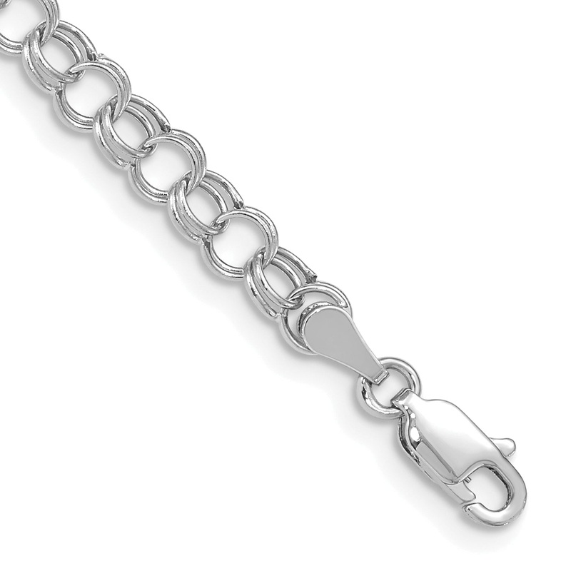 10K White Gold Hollow Double Link Charm Bracelet