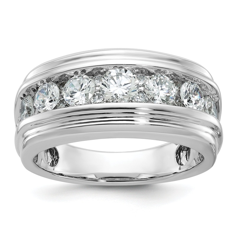 10K White Gold Ibgoodman Men’S Polished And Grooved 2 Carat A Quality Diamond Ring