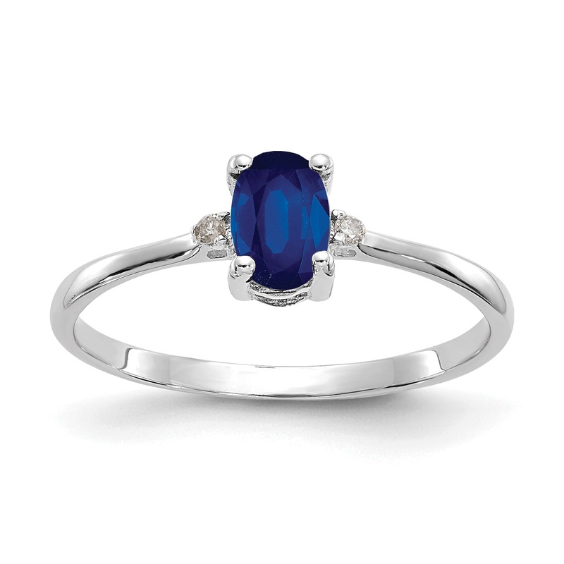 10K White Gold Polished Genuine Diamond & Sapphire Birthstone Ring