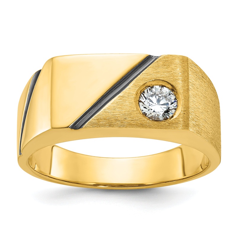 10K Yellow Gold Ibgoodman Men’S Black Rhodium Polished And Satin Diamond Complete Ring