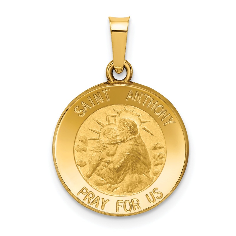 14k Yellow Gold 14k Polished and Satin St. Anthony Medal Hollow Pendant