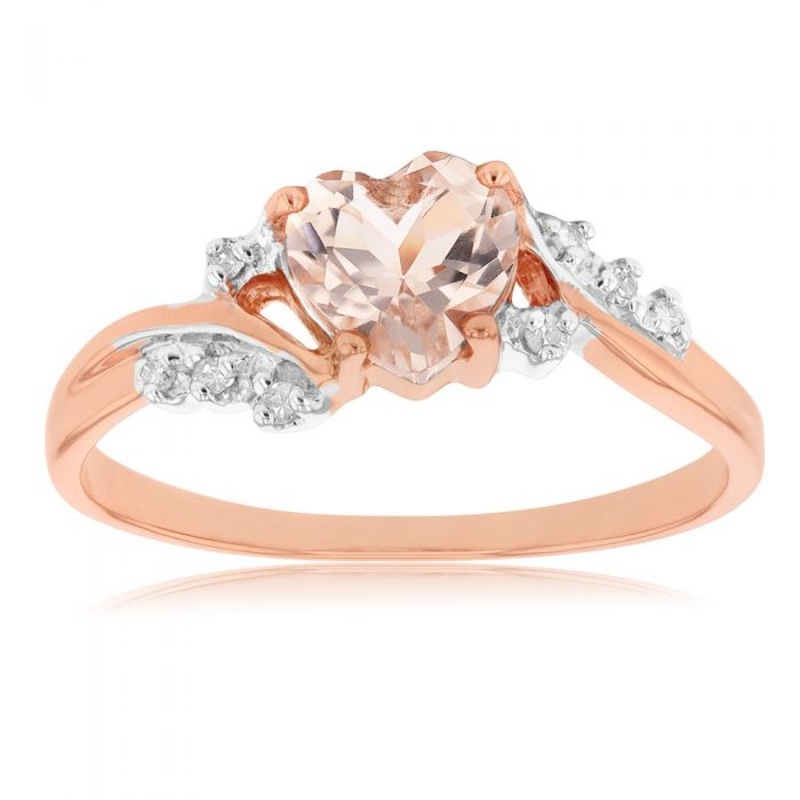 9ct Rose Gold Morganite and Diamond Heart Ring