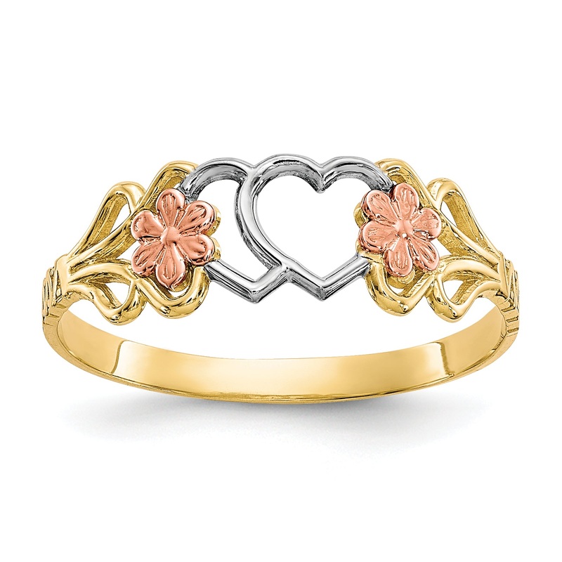 10K Two-Tone 10K Two-Tone W/White Rhodium Double Heart Ring