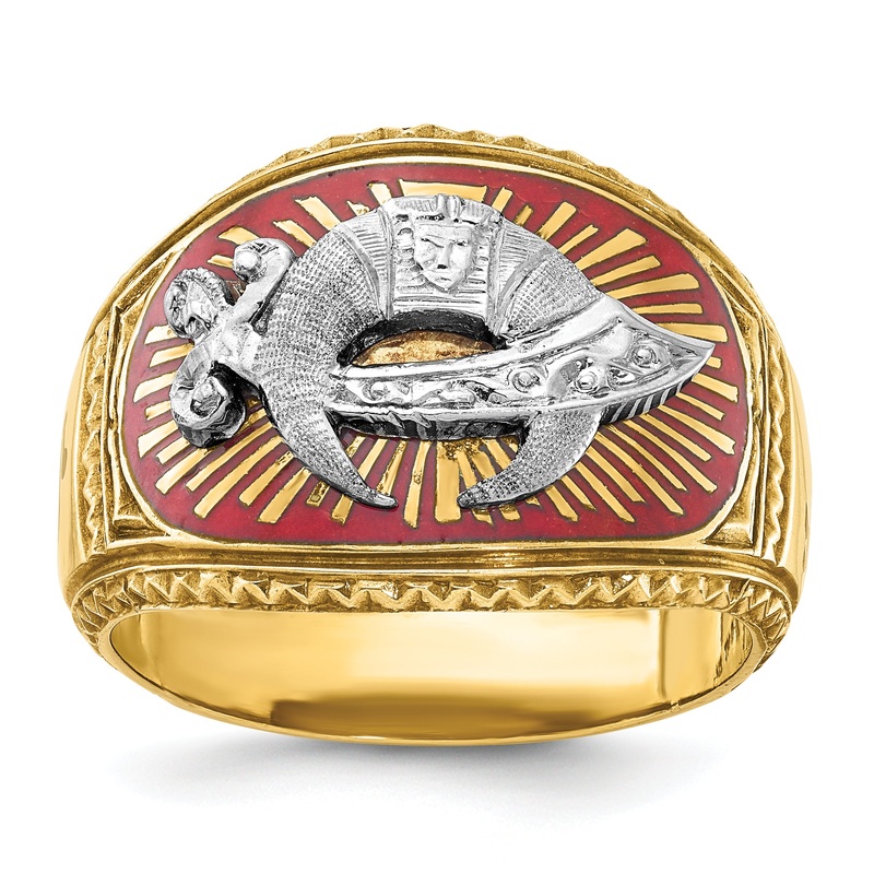 10K Two-Tone Ibgoodman Men’S Polished And Textured With Multi-Color Enamel Masonic Shriner’S Ring