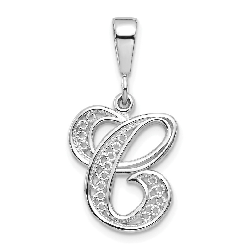 10K White Gold 10Kw Filigree Initial C Pendant