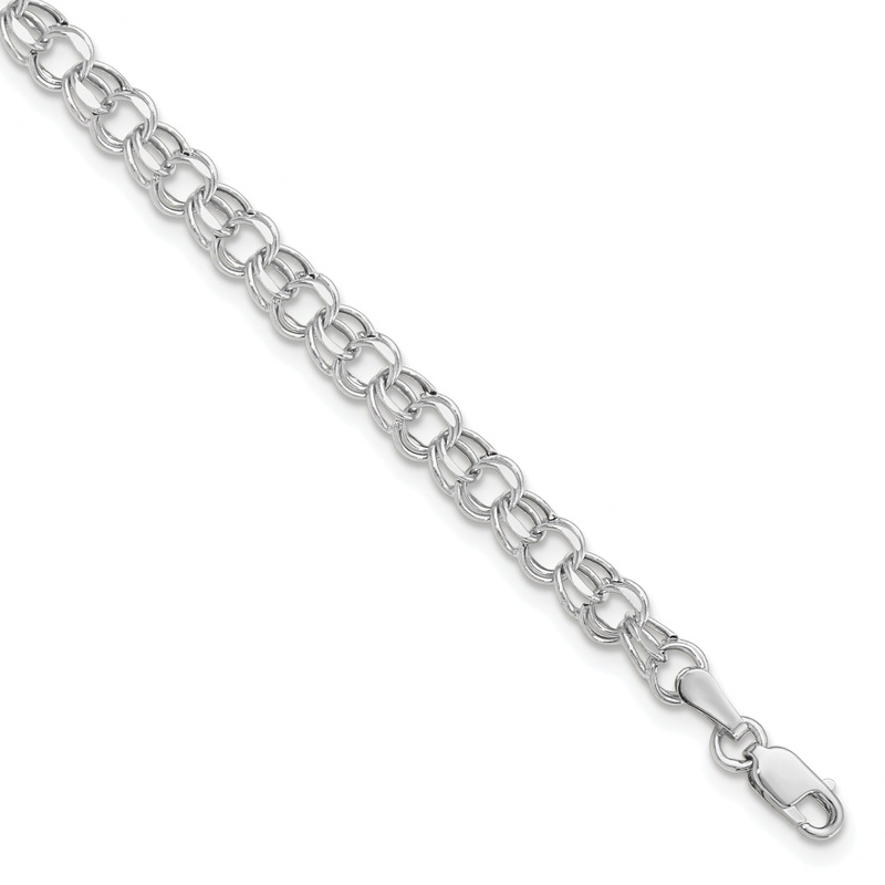 10K White Gold 6In 4.5mm Hollow Dia-Cut Dbl Link Charm Bracelet
