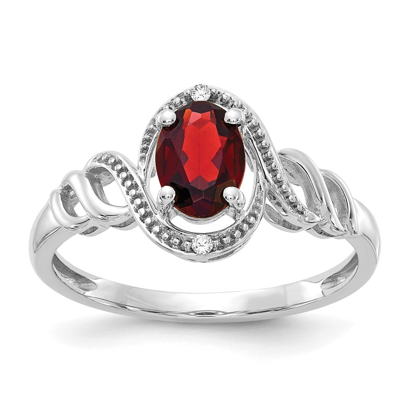 10K White Gold Garnet And Diamond Ring