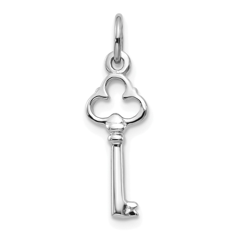 10K White Gold Solid Key Charm