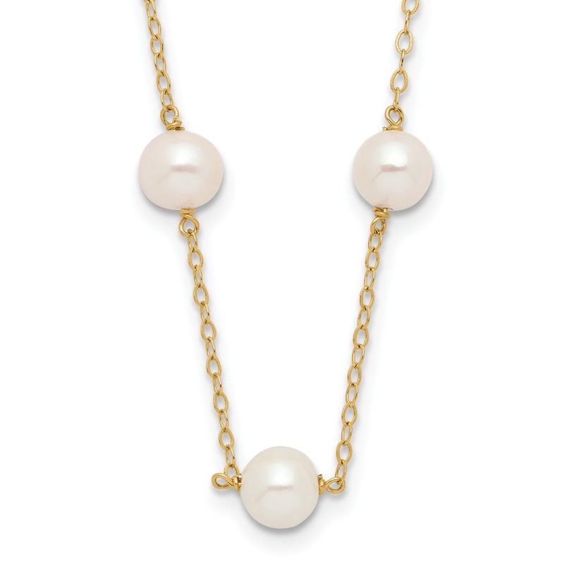 10K Yellow Gold 10K 5.5-6.5mm White Near Round Freshwater Cultured Pearl 12-Station 18 Inch Necklace
