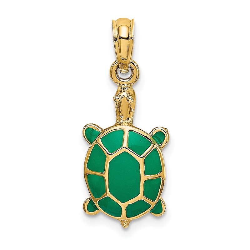 10K Yellow Gold 10K W/ Green Enamel Tortoise Charm