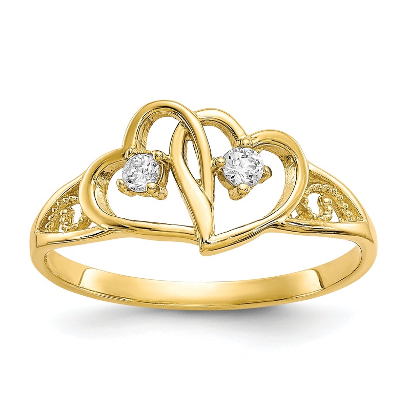 10K Yellow Gold Double Heart Cz Ring