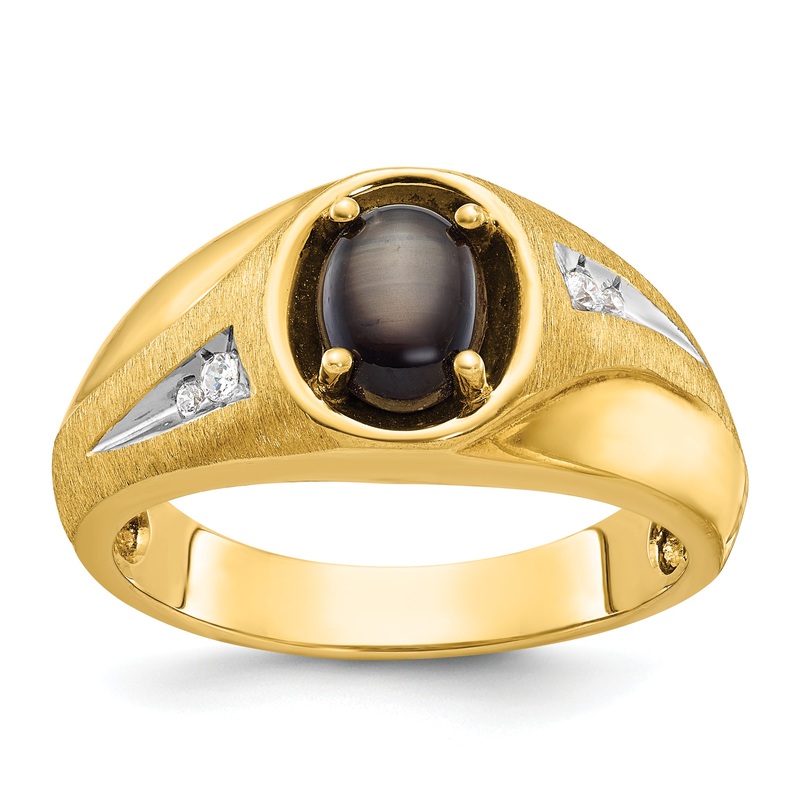 10K Yellow Gold Ibgoodman Men’S Satin Black Star Sapphire And Diamond Complete Ring