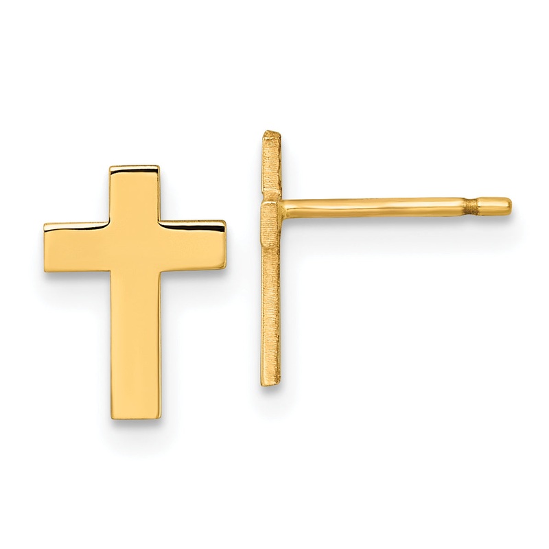 10K Yellow Gold Polished Cross Post Earrings
