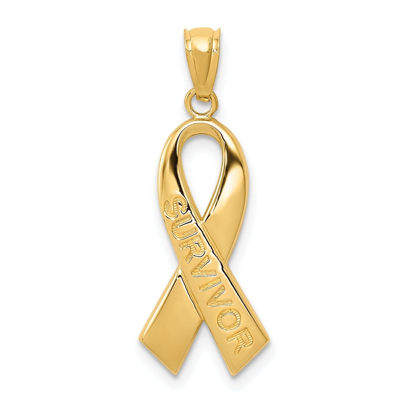 10K Yellow Gold Polished Survivor Ribbon Pendant