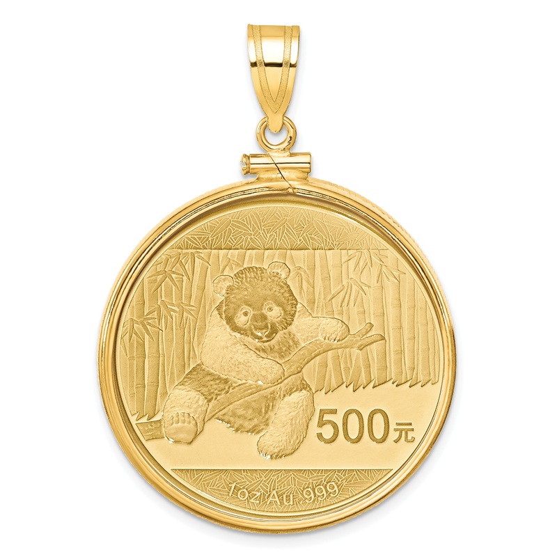 10K Yellow Gold Wideband Distinguished Coin Jewelry Polished Mounted 1Oz Panda Screw Top Bezel Pendant