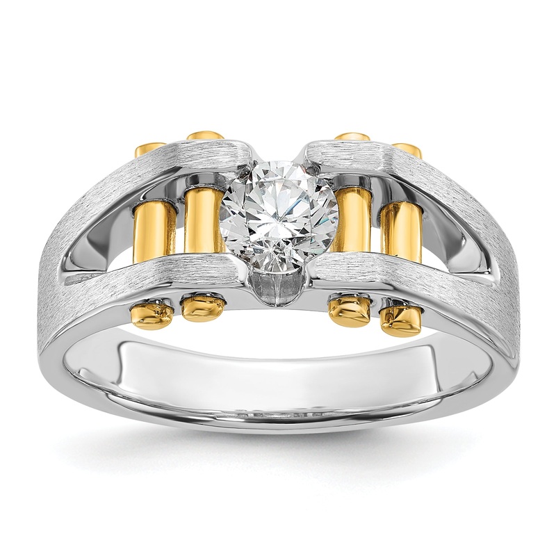 14k Two-Tone 3/8 Ct. Lab Grown Diamond VS/SI+ G+ Polished and Satin Cut-Out Solitaire Men’s Ring