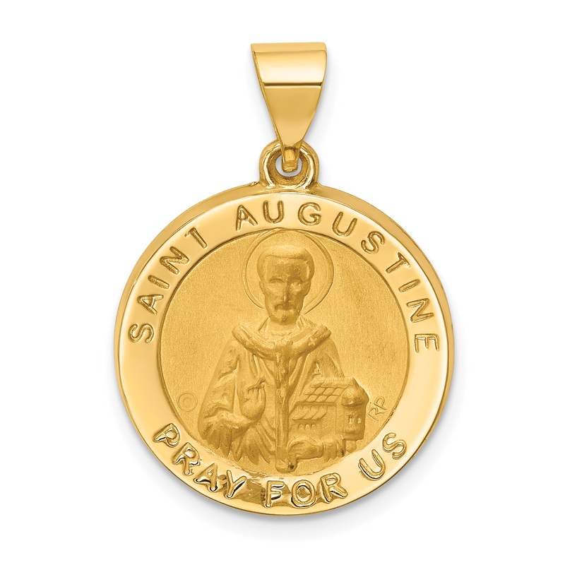 14k Yellow Gold 14k Hollow Polished/Satin Round St. Augustine Medal