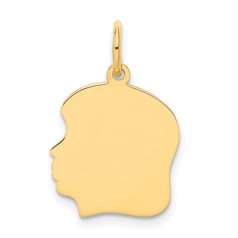 14k Yellow Gold 14k Plain Medium .011 Gauge Facing Left Engravable Girl Head Charm