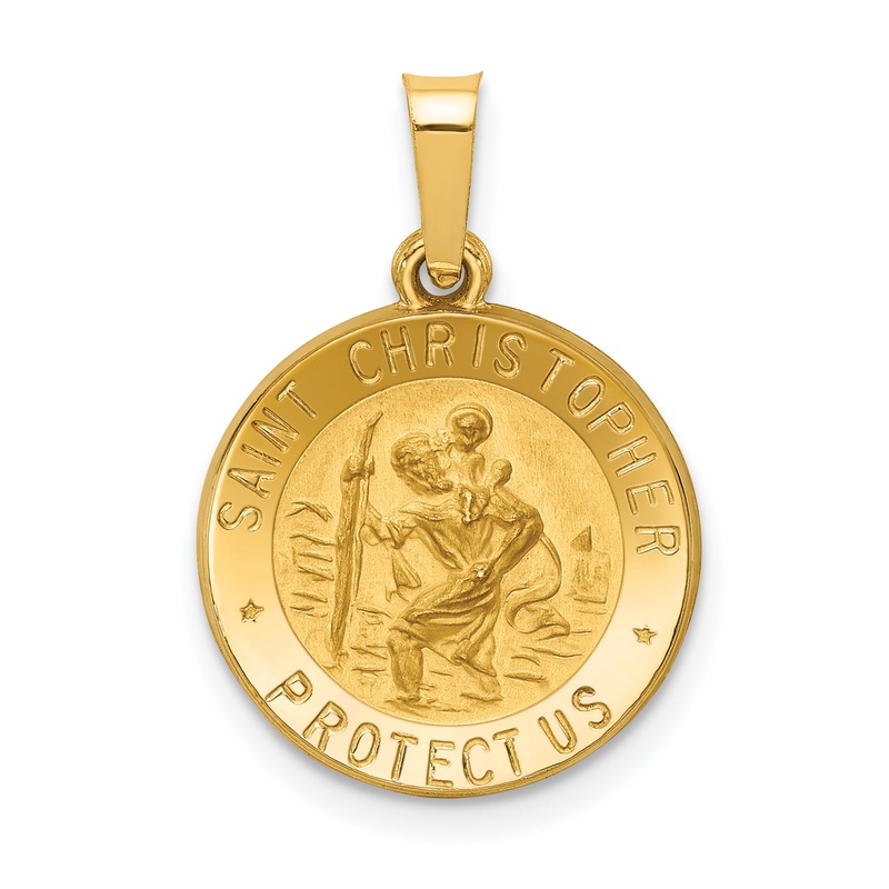 14k Yellow Gold 14k Polished and Satin St Christopher Medal Hollow Pendant