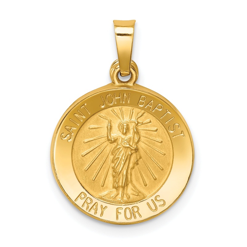 14k Yellow Gold 14k Polished and Satin St John Baptist Medal Hollow Pendant