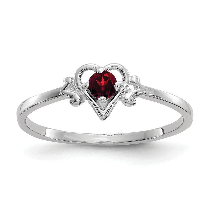 10K White Gold 10K Garnet Birthstone Heart Ring