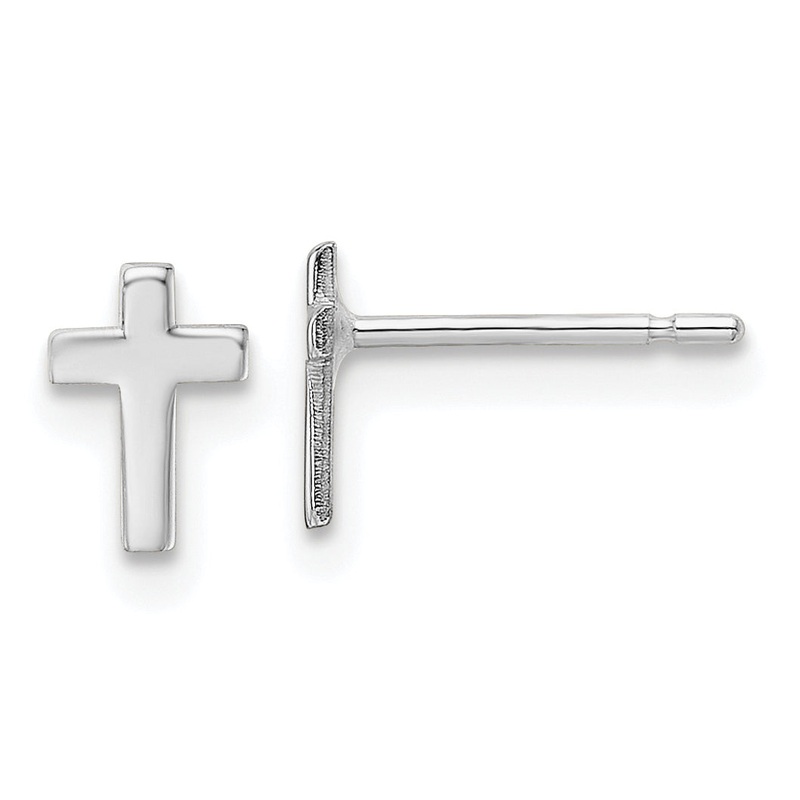 10K White Gold Polished Cross Post Earrings