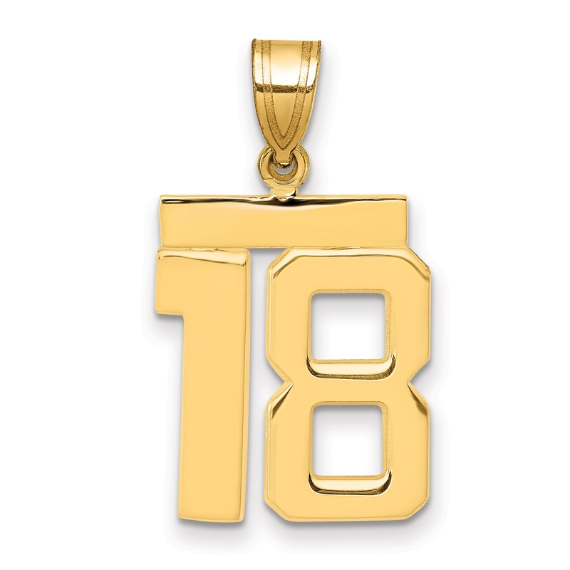 10K Yellow Gold Medium Polished Number 18 Charm
