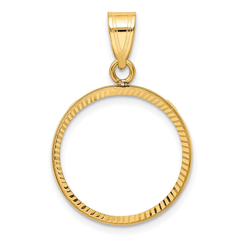 10K Yellow Gold Wideband Distinguished Coin Jewelry Polished And Diamond-Cut 18.0mm Prong Bezel Pendant