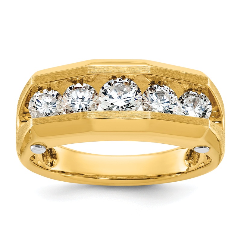 14k Two-tone Two Tone 1 1/2 Ct. Lab Grown Diamond VS/SI+ G+ Five Stone Polished and Satin Men’s Ring