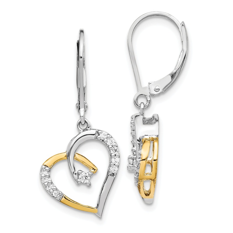 14k Two-tone Two Tone 1/5 Ct. Lab Grown Diamond VS/SI+ G+ Dangle Heart Leverback Earrings