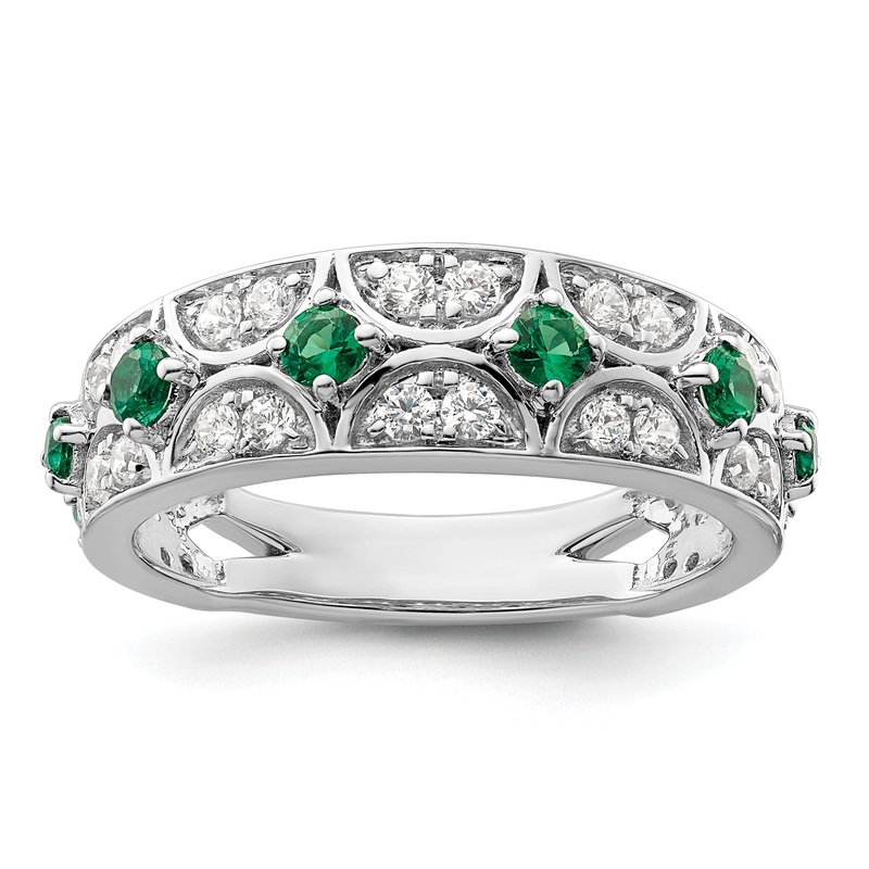 14k White Gold 1/2 Ct. Lab Grown Diamond VS/SI+ G+ and Lab Created Emerald Ring