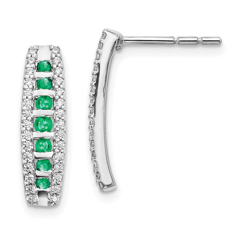 14k White Gold 1/3 Ct. Lab Grown Diamond VS/SI+ G+ and Created Emerald Fashion Post Earrings