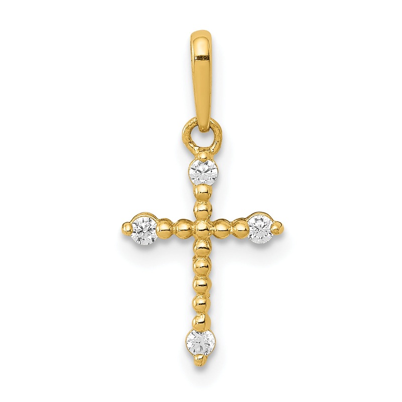 14k Yellow Gold 14k Polished Beaded CZ Cross Charm