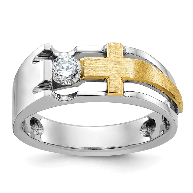10K Two-Tone Ibgoodman Men’S Polished Satin And Cut-Out Cross Ring Mounting