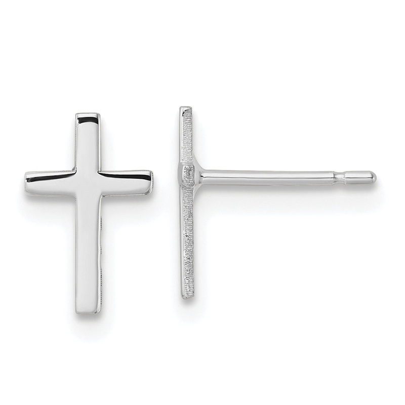 10K White Gold Polished Cross Earrings