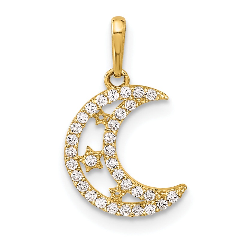 10K Yellow Gold 10K Polished Clear Cz Moon And Stars Charm