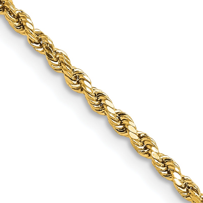 10K Yellow Gold 2.25mm Semi-Solid D/C Rope Chain