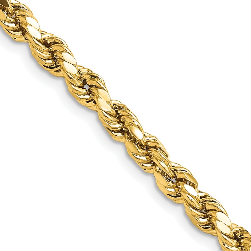 10K Yellow Gold 4.9mm Semi-Solid D/C Rope Chain