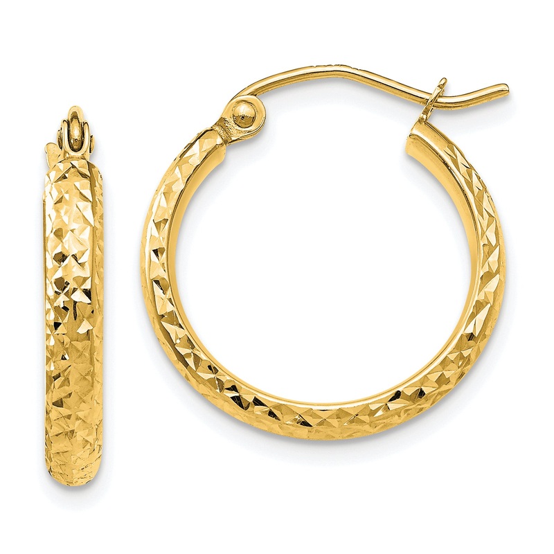10K Yellow Gold Diamond-Cut 2.8X18mm Hollow Hoop Earrings