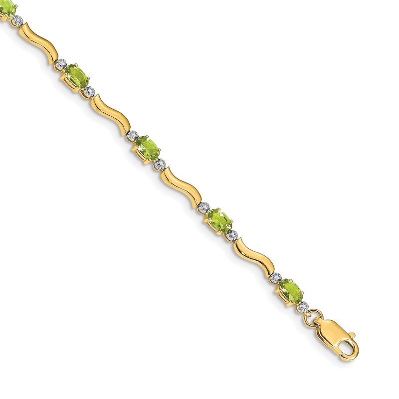 10K Yellow Gold Fancy Diamond And Peridot Bracelet