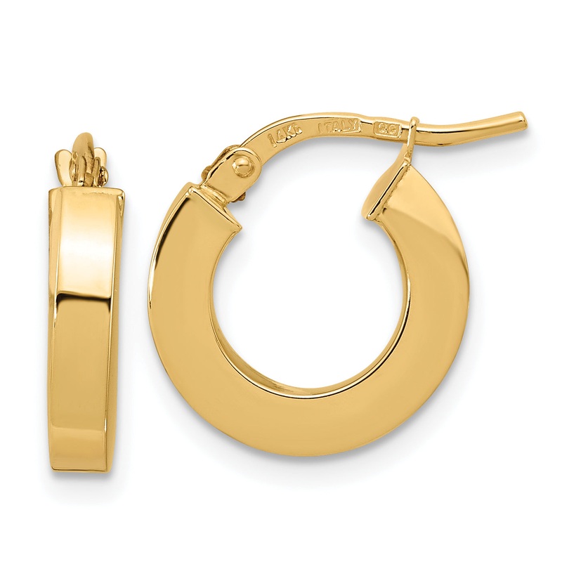 10K Yellow Gold Polished 3mm Square Tube Hoop Earrings