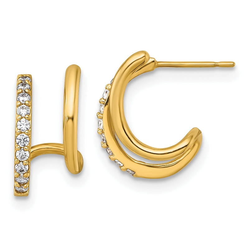 10K Yellow Gold Polished Cz Fancy Double J-Hoop Post Earrings