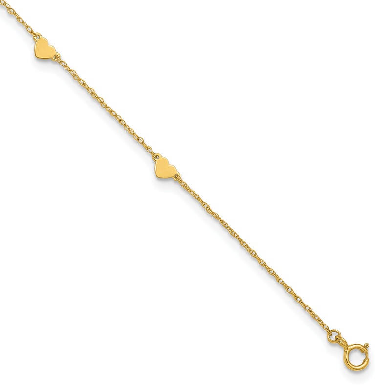10K Yellow Gold Polished Heart 6-Station 10 Inch Anklet
