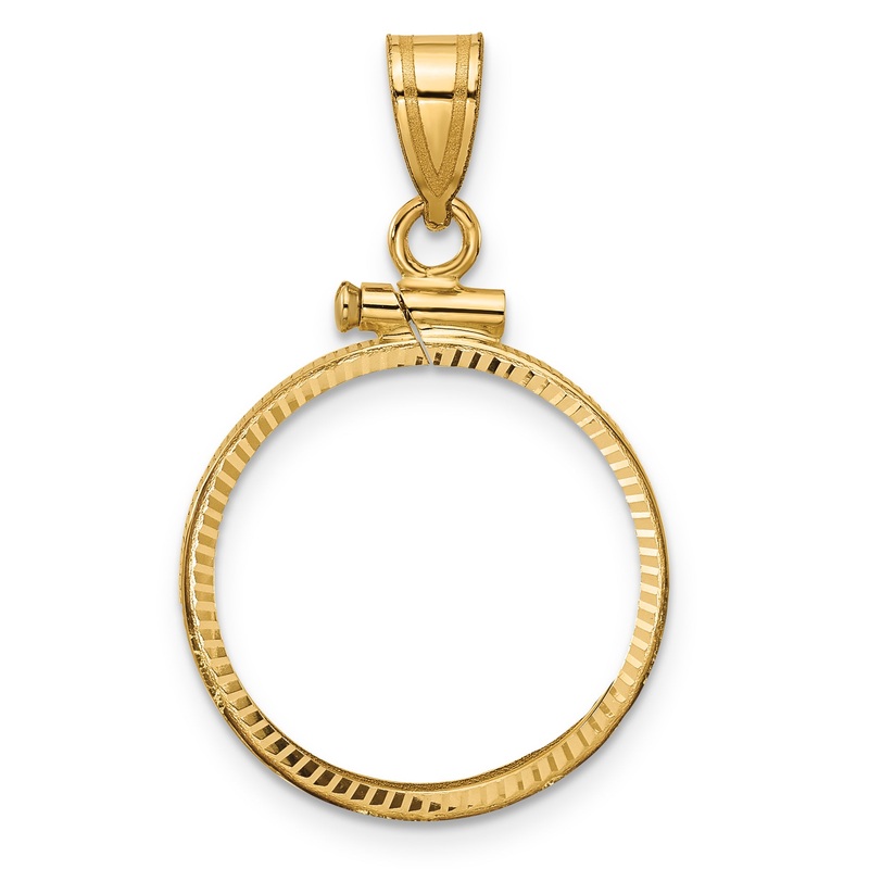 10K Yellow Gold Wideband Distinguished Coin Jewelry Polished And Diamond-Cut 18.0mm X 1.35mm Screw Top Bezel Pendant