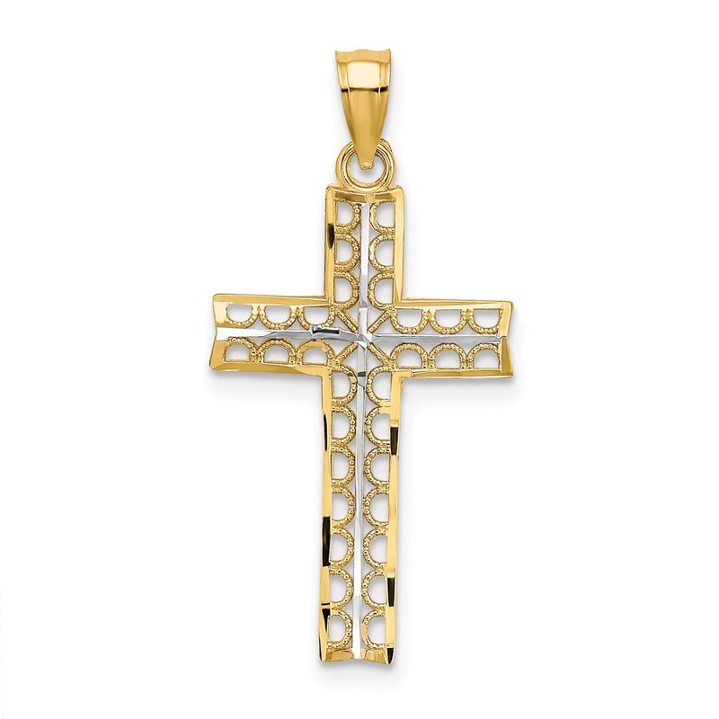 10K Yellow W/Rhodium 10K W/ Rhodium D/C Filigree Cross Pendant