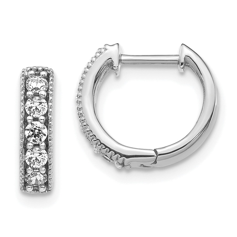 14k White Gold 1/3 Ct. Lab Grown Diamond VS/SI+ G+ Miligrain Hinged Hoop Earrings