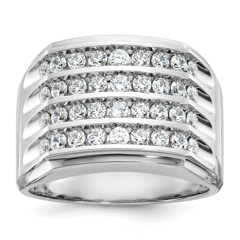 14k White Gold 1 5/8 Ct. Lab Grown Diamond VS/SI+ G+ Four Row Men’s Ring
